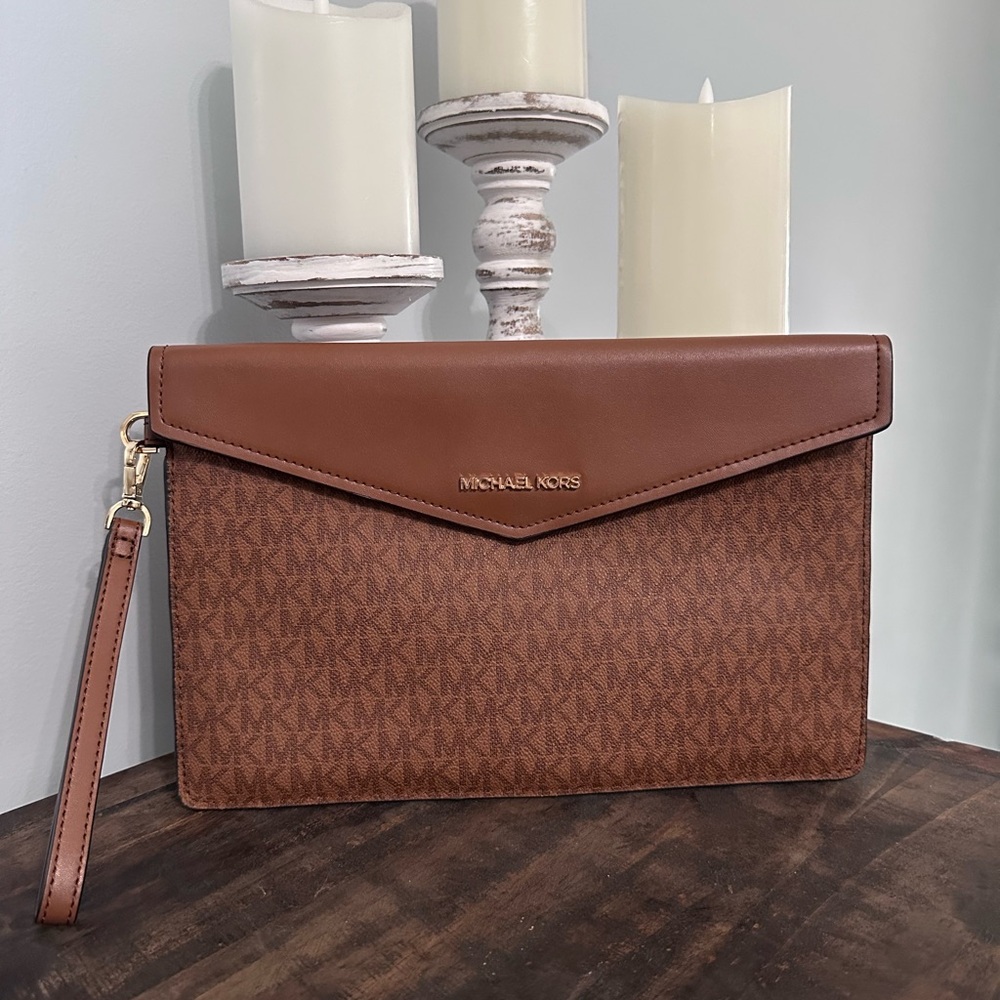 Michael Kors Brown Envelope Wristlet Clutch
